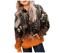 Kids Halloween Hoodie Fleece Lined Hooded Sweatshirt, Kangaroo Pocket, Pumpkin Cat Ghost 3D Print Pullover Jumper, Cosy Long Sleeve Top for School Autumn Winter, Girls Boys 2-12 Years Orange