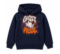 Kids Halloween Hoodie Ghost Mode Slogan Dripping Letters and Bats Boys Girls Trick or Treat Spooky School Disco Hooded Sweatshirt
