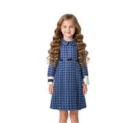 Kids Halloween Horror Movie Orphan Costume Esther Cosplay Outfits, Girls Vintage Peter Pan Collar Long Sleeve Dress Blue Plaid Party Dress