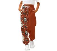 Kids Halloween Joggers with Pockets Pumpkin Bat Ghost Skeleton Pattern Drawstring Ruffle Elasticated High Waist Sweatpants Fashion Casual Loose Leg Long Trousers, Autumn Gym Lounge Pants Orange