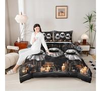 Kids Halloween Kids Bedding Comforter Set King Size,Cartoon Ghosts Boys Girls Bedding Sets All Season,Magic Bookcase Book Bedroom Quilt Set,Gothic Spider Web Duvet Insert,2 Pillowcases