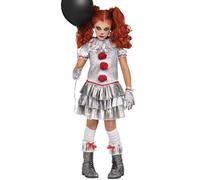 Kids Halloween Pennywise It Style Grey Carnevil Clown Girl Fancy Dress Costume