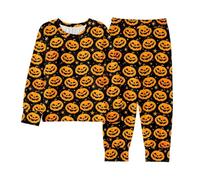 Kids Halloween PJS Sets Cotton Toddler Clothes Bat Pajama Set Long Sleeve Sleepwear Pumpkin Ghost Print Unisex Lantern Pyjamas Family Matching Pajamas Black