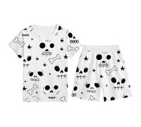 Kids Halloween PJS Sets Cotton Toddler Clothes Glow in The Dark Pyjamas Set Sleepwear Nightwear Lapel Button Shirt Outfits Pants Cute Boys Girls White