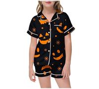 Kids Halloween PJS Sets Pajama for Kid Glow in The Dark Cotton Pyjamas Set Sleepwear Nightwear Pumpkin Ghost Print Pants Outfits Family Matching Pajamas Beige