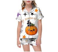 Kids Halloween PJS Sets Pajama for Kid Glow in The Dark Cotton Pyjamas Set Sleepwear Nightwear Pumpkin Ghost Print Pants Outfits Family Matching Pajamas Grey