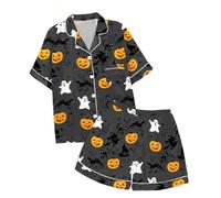 Kids Halloween PJS Sets Pyjamas for Boys Girls Snowman Pumpkin Spider Nightwear Tops and Pants Lapel Button Shirt Sleepwear Outfits Long Sleeve 2 Piece print pajama set Grey