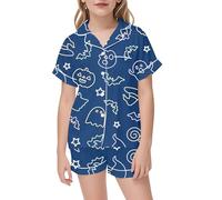 Kids Halloween PJS Sets Unisex Pyjamas Bat Pajama Set Cotton Toddler Clothes Fun Lapel Button Shirt Sleepwear Outfits Long Sleeves Nightwear Tops Cute Boys Girls Navy