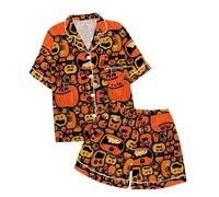 Kids Halloween PJS Sets Unisex Pyjamas Cotton Long Sleeve Nightwear Toddler Sleepwear Lapel Button Shirt Outfits 2 Piece Family Matching Pajamas Blue