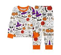 Kids Halloween PJS Sets Unisex Pyjamas Glow In The Dark Cotton Long Sleeve Lapel Button Shirt Sleepwear Outfits Pants Nightwear Family Matching Pajamas White