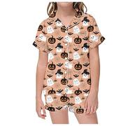 Kids Halloween PJS Sets Unisex Pyjamas Glow In The Dark Cotton Set Sleepwear Nightwear Pumpkin Ghost Print Lantern cute Boys Girls Beige