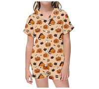 Kids Halloween PJS Sets Unisex Pyjamas Glow In The Dark Cotton Set Sleepwear Nightwear Pumpkin Ghost Print Lantern cute Boys Girls Orange