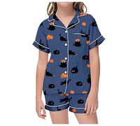 Kids Halloween PJS Sets Unisex Pyjamas Glow In The Dark Cotton Set Sleepwear Nightwear Pumpkin Ghost Print Lantern cute Boys Girls Navy