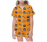 Kids Halloween PJS Sets Unisex Pyjamas Snowman Pumpkin Spider Cotton Toddler Clothes Fun Sleepwear Children Set Pants Nightwear Outfits Long Sleeve Orange