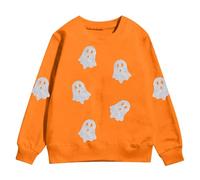 Kids Halloween Print Long Sleeve Pullover Hooded Sweatshirt Boys Girls Cozy Casual Fall Outfit Halloween Hooded Sweatshirt Kids Cozy Fall Days(Orange, 3-4 Years)