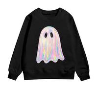 Kids Halloween Print Long Sleeve Pullover Sweatshirt Boys Girls Cozy Fleece Jacket Top Ghost Print Sweatshirt Kids Halloween Parties Casual Autumn Wear(Black, 3-4 Years)