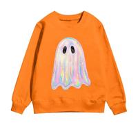Kids Halloween Print Long Sleeve Pullover Sweatshirt Boys Girls Cozy Fleece Jacket Top Ghost Print Sweatshirt Kids Halloween Parties Casual Autumn Wear(Orange, 7-8 Years)