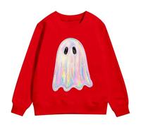 Kids Halloween Print Long Sleeve Pullover Sweatshirt Boys Girls Cozy Fleece Jacket Top Ghost Print Sweatshirt Kids Halloween Parties Casual Autumn Wear(Red, 13-14 Years)