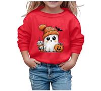 Kids Halloween Sweatshirt Age 2-12 Years Pumpkin Skull Glow-in-The-Dark Sweatshirts Hallowee Sweaters for Long Sleeve Pullover T-Shirt Girl Pumpkin Outfit Kid (Red, 10-11 Years)