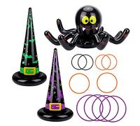Kids Halloween Target Toy, Inflatable Witch Hats & Spider Ring Toss with 10 Rings for Halloween Party Favors