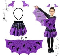 Kids Halloween Wings Costume,Kids Bat Costume,Skeleton Fancy Dress,Purple Spider Web Cape and Headband,Bat Wings Cape Shawl Fancy Dress Set,For Halloween Carnival Dress up Party Cosplay (Purple)