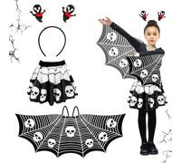Kids Halloween Wings Costume,Kids Bat Costume,Skeleton Fancy Dress,Purple Spider Web Cape and Headband,Bat Wings Cape Shawl Fancy Dress Set,For Halloween Carnival Dress up Party Cosplay (Black)