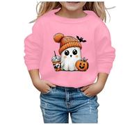 Kids Hallowen Jumpers Children Fashion Cute Ghost Crew Neck Long Sleeve Sweatshirt Graphic Fall Lightweight Sweatshirts Soft Comfy Loose Tops Holiday Festival Athletic Wear (10-11 Years) Pink