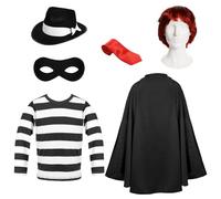Kids Hamburger Thief Costume - Medium - Classic Fast Food Burglar Fancy Dress Set for Boys & Girls
