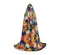 Kids Hand Print Print Halloween Hooded Cloak Masquerade Cosplay Costume Unisex Witch Robe Cloak with Hood Cape, Black, S