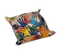 Kids Hand Print Print Leather Valet Tray For Women,Travel Organizer, Trinket Jewelry Cosmetic Organizer Tray