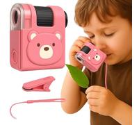 Kids' Handheld Portable Mini Microscope with LED Light, STEM Science Learning Toy for Exploration, Cute Bear Design, Includes Lanyard and Clip, Ideal for Children's Nature Observation