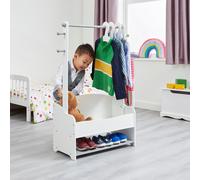 Kids Wooden Hanging Rail with Extra Storage - White and Grey