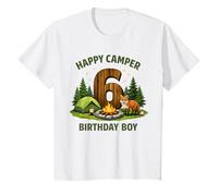 Kids Happy Camper 6th Birthday 6 Year Old Boy Fox Camping T-Shirt
