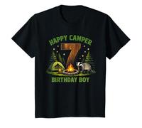 Kids Happy Camper 7th Birthday 7 Year Old Boy Badger Camping T-Shirt