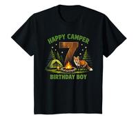 Kids Happy Camper 7th Birthday 7 Year Old Boy Fox Camping T-Shirt