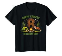 Kids Happy Camper 8th Birthday 8 Year Old Boy Fox Camping T-Shirt