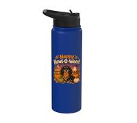Kids Happy Howl-O-Ween Halloween Black Long Haired Dachshund Stainless Steel Insulated Water Bottle