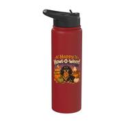 Kids Happy Howl-O-Ween Halloween Black Long Haired Dachshund Stainless Steel Insulated Water Bottle