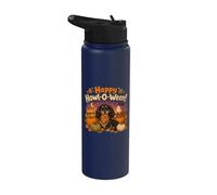 Kids Happy Howl-O-Ween Halloween Black Long Haired Dachshund Stainless Steel Insulated Water Bottle