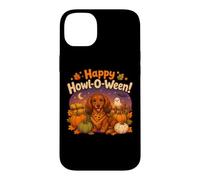 Kids Happy Howl-O-Ween Halloween Red Long Haired Dachshund Case for iPhone 14 Plus