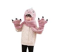 Kids Hat Gloves Scarf 3 In 1 Set Winter Plush Cartoon Dinosaur Hoodie Gloves Pocket Warm Earflap Full Hood Hats Long Scarf Shawl Wraps Mittens for Girls Boys, Great Christmas Birthday Gift