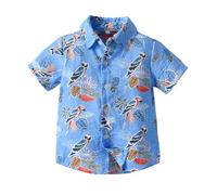 Kids Hawaiian Shirts Toddler Boys Short Sleeve Button Down Tropical Shirts Summer Beach Tee Tops for Boys Vacation Outfits Toddler Cool Clothes T-Shirts (Sky Blue, 3-6 Months)