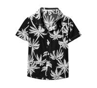 Kids Hawaiian Shirts Toddler Boys Short Sleeve Button Down Tropical Shirts Summer Beach Tee Tops for Boys Vacation Outfits Toddler Cool Clothes T-Shirts (Black, 12-18 Months)