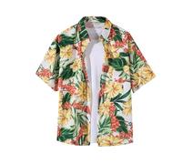 Kids Hawaiian Shirts Tropical Floral Print Blouses Short Sleeve Turn Down Collar Tops Soft Cotton Breathable Tees Beach Vacation Wear Family Holiday Outing Beige 9 Years