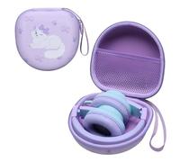 Kids Headphones Case Compatible with IClever BTH12 / HS19 / BTH26 / JoySpark-T5 / Candy Bila BH03 / EarFun/IMYB/MIDOLA MD-B01 / Noot Products Foldable Kids Headphones, White Cat Purple(Case Only)