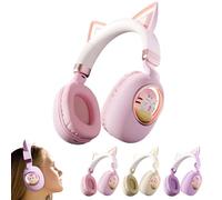 Kids Headphones Cat Ear - Foldable Bluetooth 5.3 Over-Ear Noise Cancelling Headphones with Microphone LED Lights, 85 dB Volume Limit, Wireless & 3.5 mm Wired, for iPad/Tablet/Smartphone (pink)