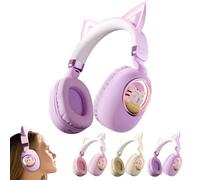 Kids Headphones Cat Ear - Foldable Bluetooth 5.3 Over-Ear Noise Cancelling Headphones with Microphone LED Lights, 85 dB Volume Limit, Wireless & 3.5 mm Wired, for iPad/Tablet/Smartphone (purple)