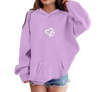 Kids Heart Print Pullover Hoodie No Drawstring Long Sleeve Soft Casual Sweatshirt Jumper Top for School Playtime Cosy Everyday Comfortable Style (Purple, 11-12 Years)