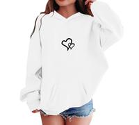 Kids Heart Print Pullover Hoodie No Drawstring Long Sleeve Soft Casual Sweatshirt Jumper Top for School Playtime Cosy Everyday Comfortable Style (White, 3-4 Years)