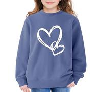 Kids Hearts Printed Jumper Cozy Long Sleeve Sweatshirts Comfy Crewneck Loose Fit Pullover Casual Warm Winter for Boys Girls Outwear Tops for Valentine's Day (Navy, 7-8 Years)